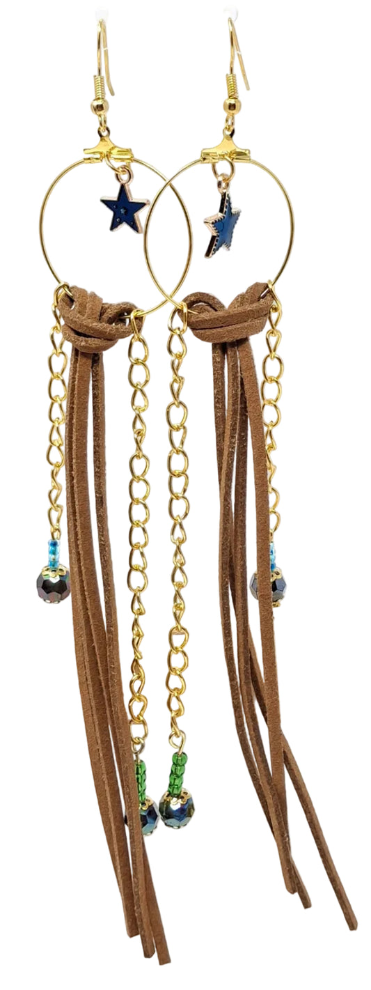 Earrings - Hoops with Stars and Suede