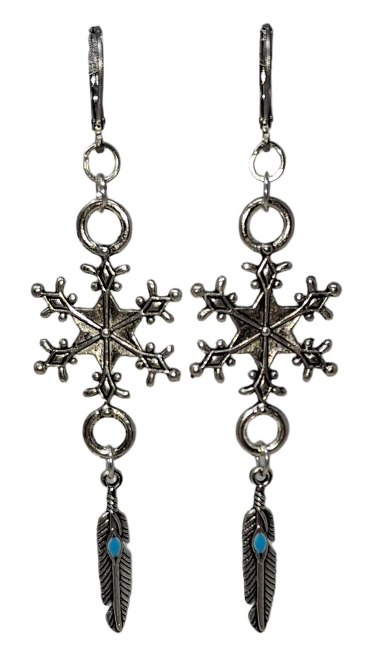 Earrings - Snowflakes with feathers