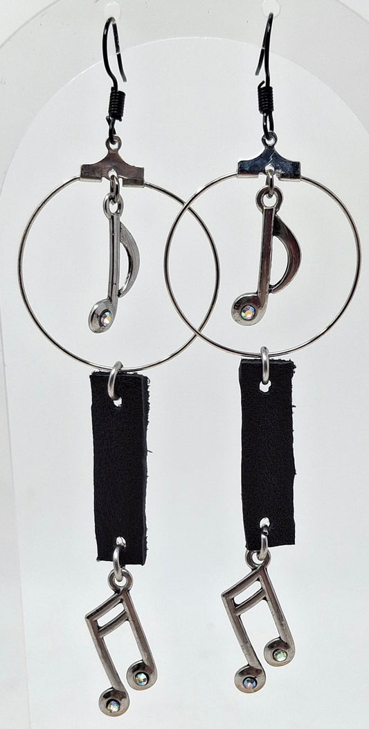Earrings - Hoops with Music Notes and Deer Hide