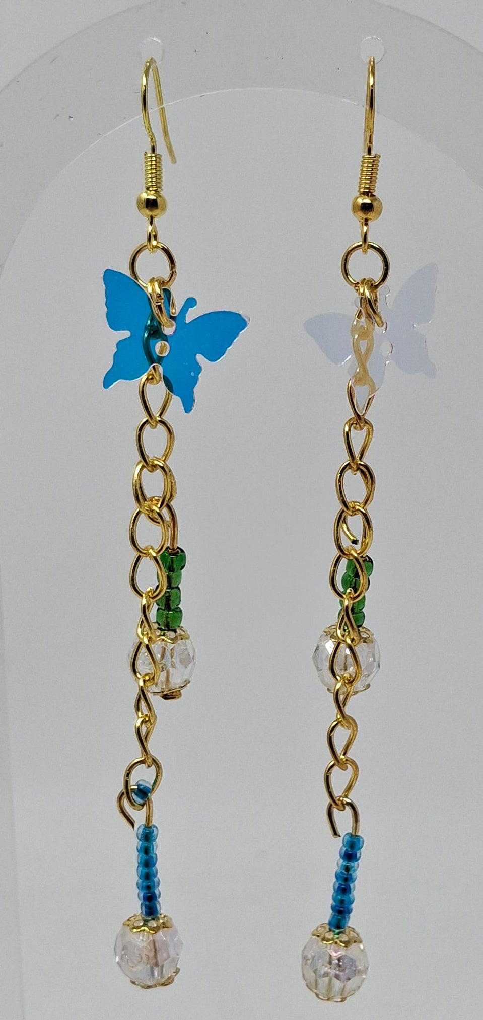 Earrings - Dangle with butterfly and blue beads