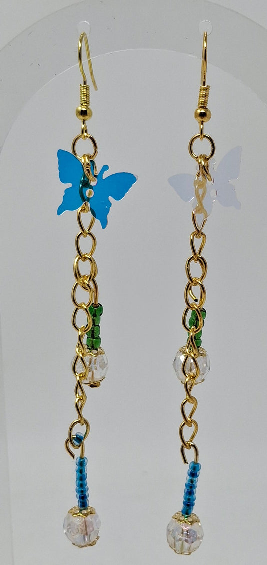 Earrings - Dangle with butterfly and blue beads