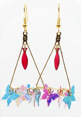 Earrings - Triangles with fish and butterflies