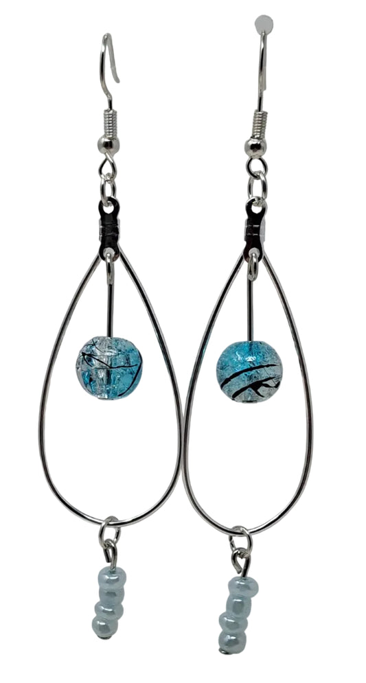 Earrings - Teardrop with blue beads