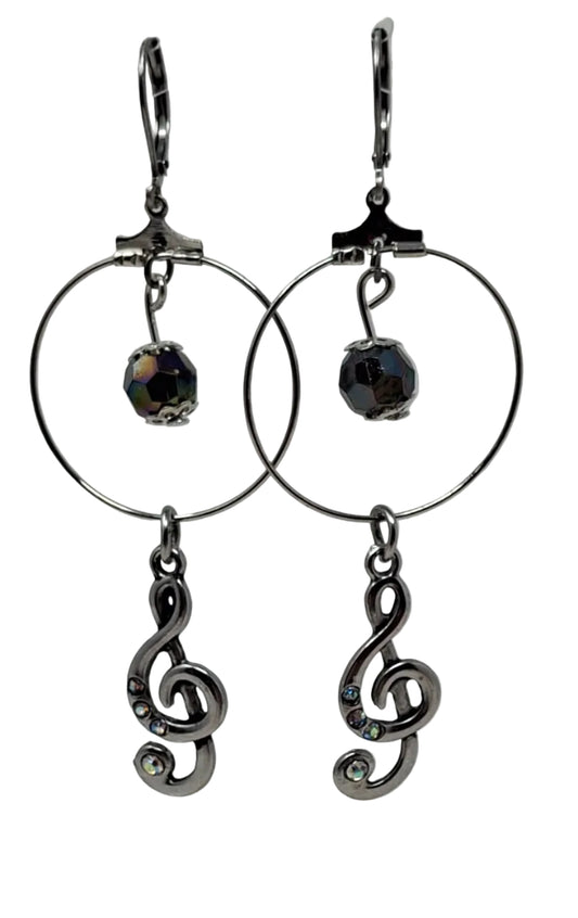 Earrings - Hoops with beads and music notes