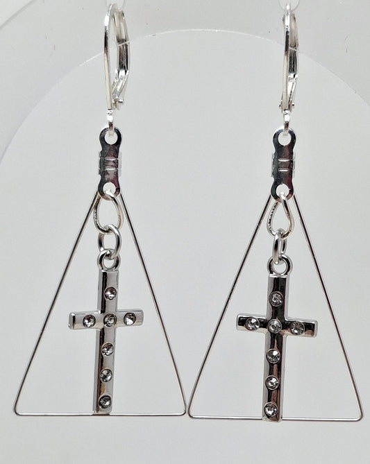 Earrings - Triangle with Cross