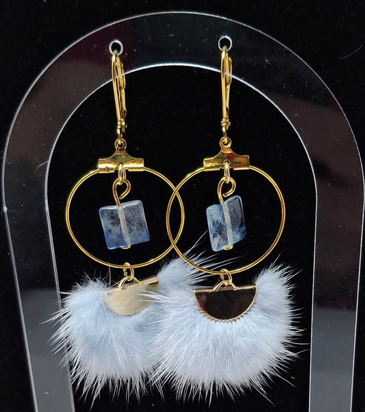 Earrings - Hoops with Blueberry Quartz and Mink