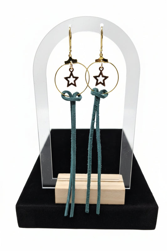 Earrings - Hoops with suede and stars
