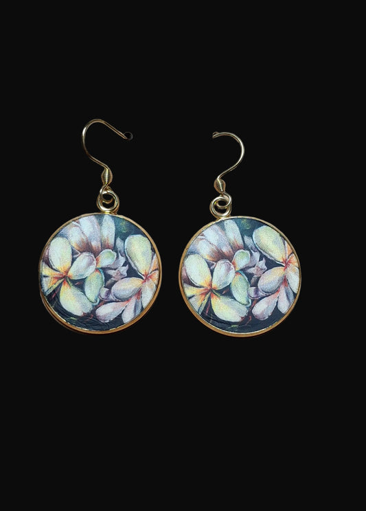 Art Earrings - Round with Flowers
