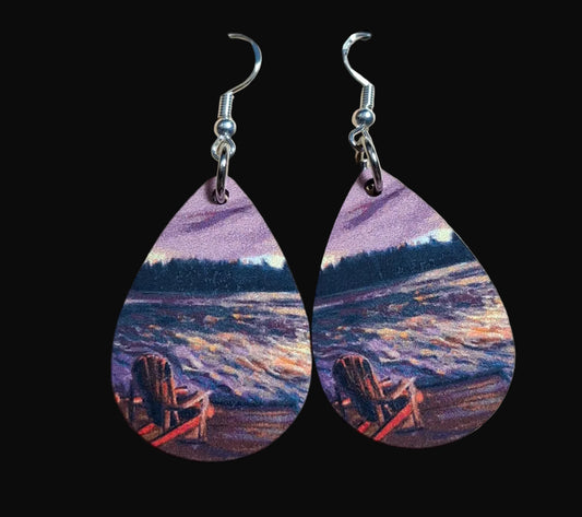 Art Earrings - Teardrop with Beach Scene