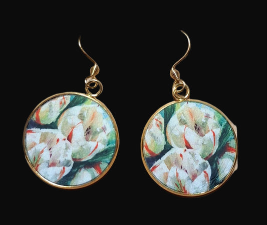 Art Earrings - white flowers