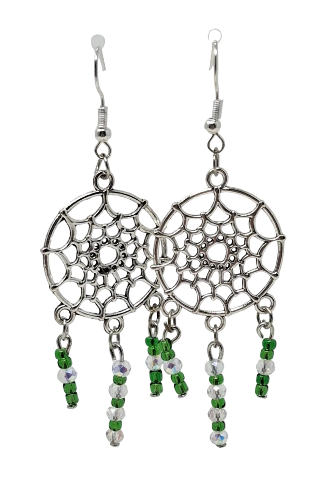 Earrings - Green Crystal Dreamcatchers