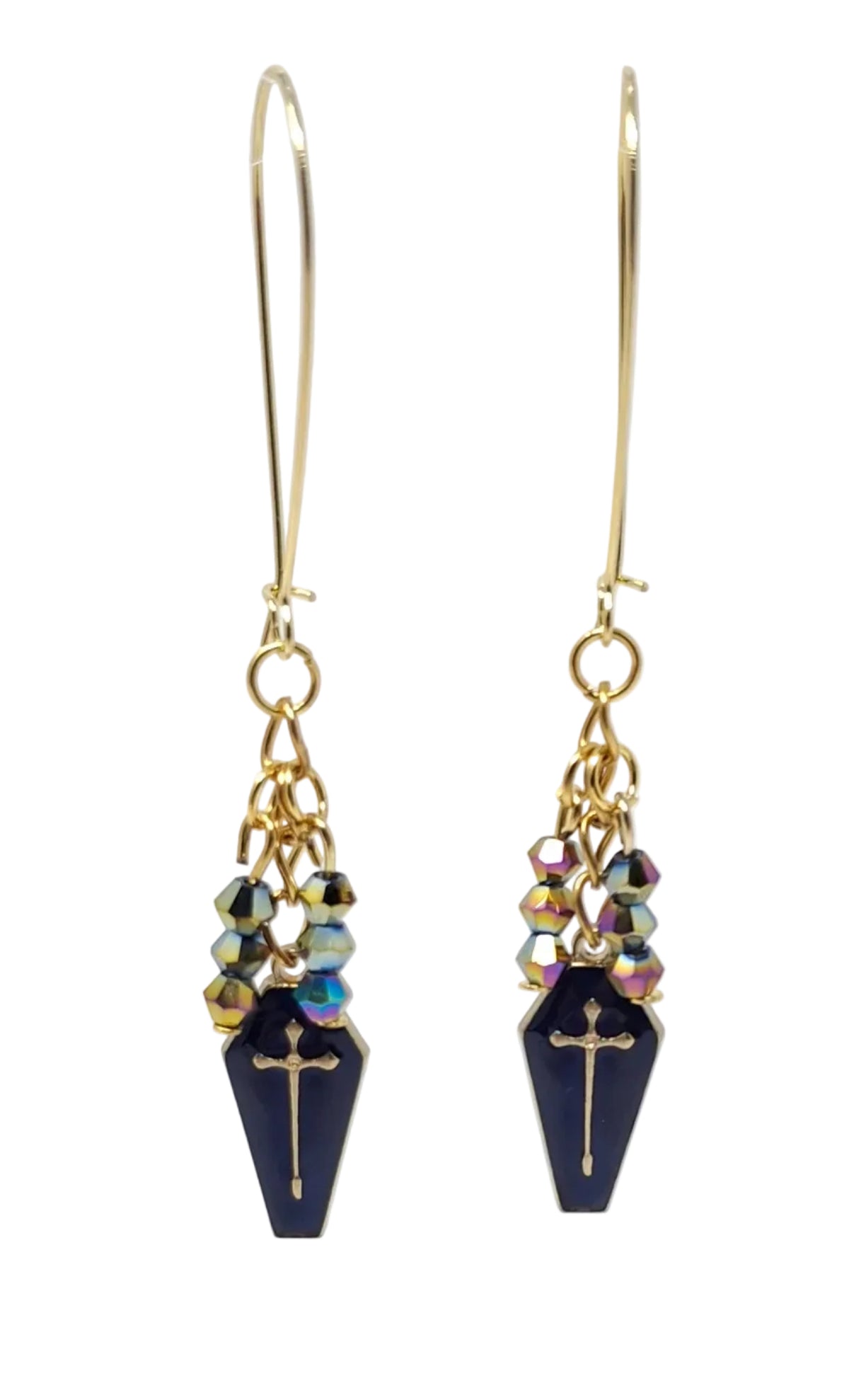 Earrings - Navy Coffins and Crystals