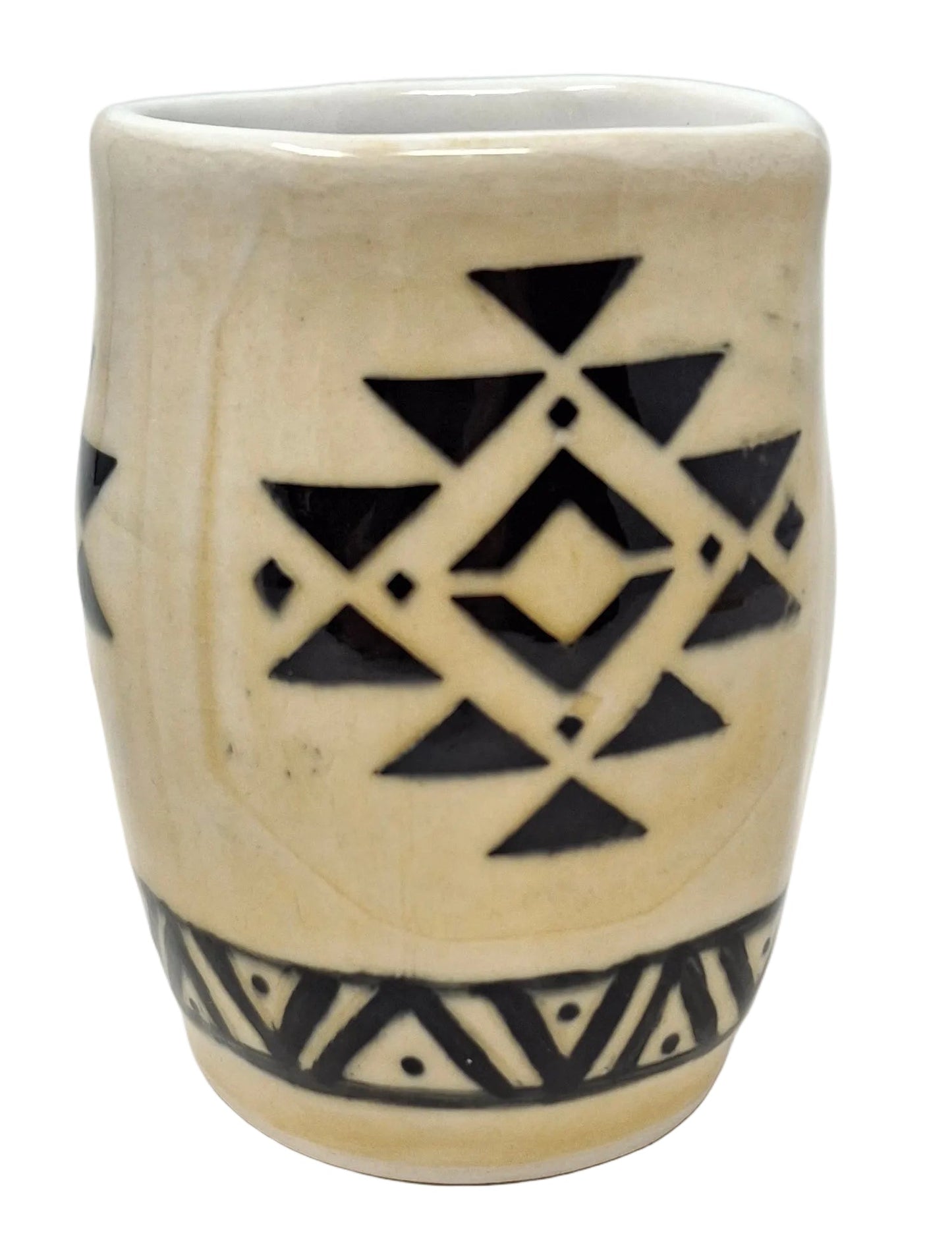 Handbuilt Cup with Tribal Design