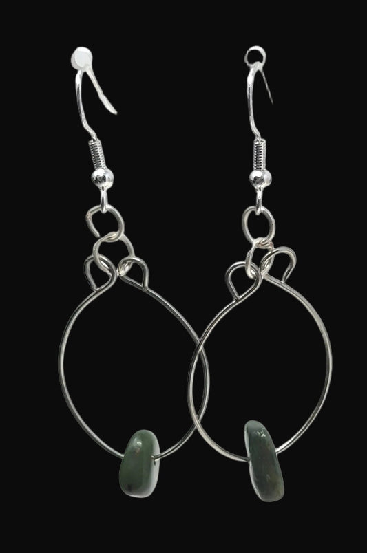 Silver teardrop earrings with jade bead