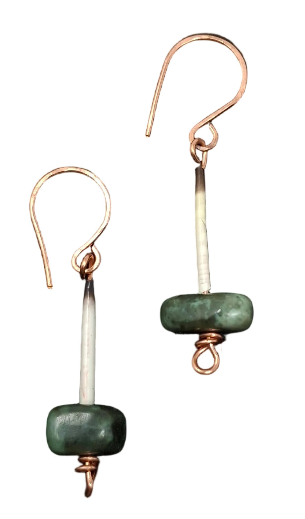 Short Porcupine Quill Earrings made with copper and jade