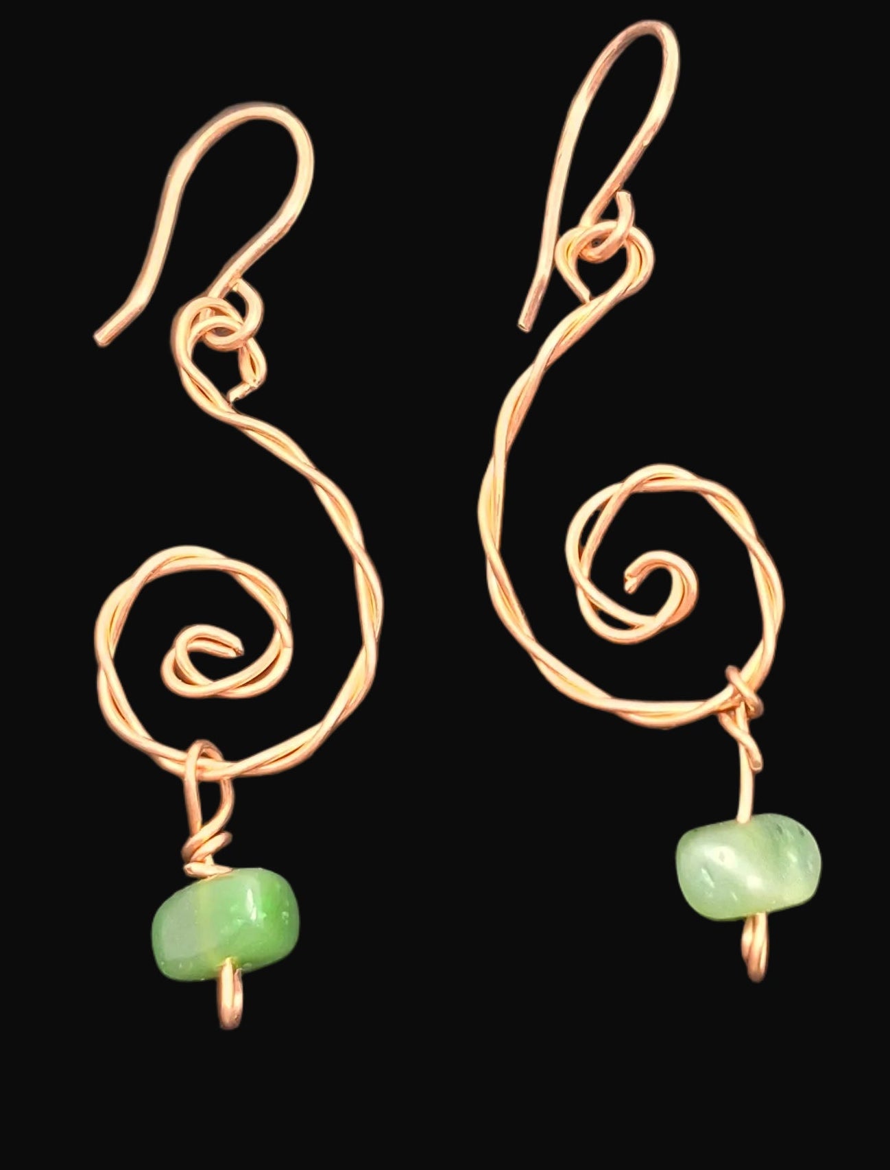 Twisted Copper and Jade Earrings