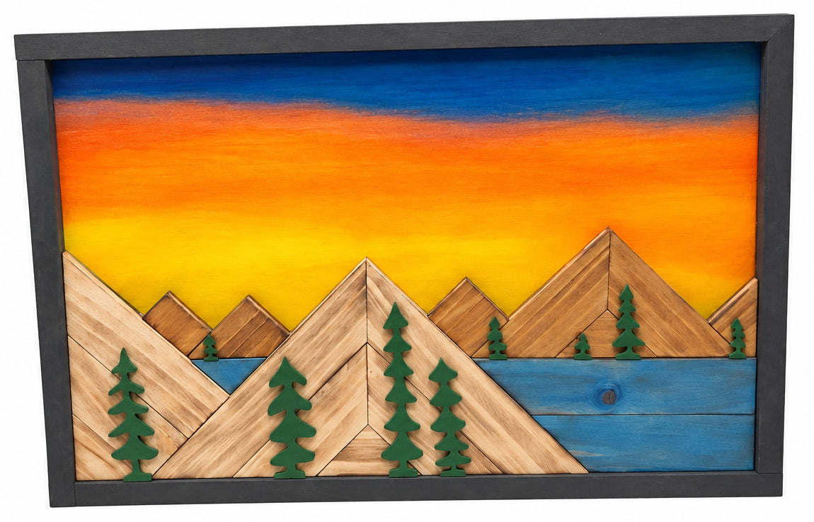 Wood grain mountains and sunrise